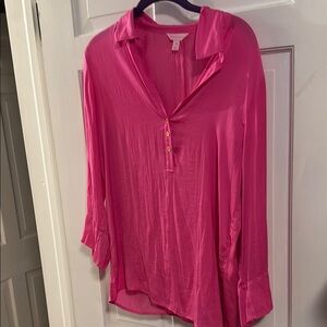 Lilly Pulitzer Pink Relaxed Polo Collar Button Down Shirt